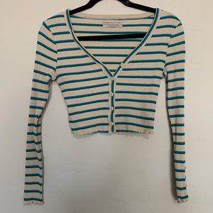 Urban outfitters striped button up long sleeve cropped top